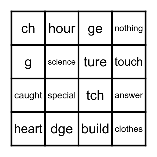 Phonics Bingo Card