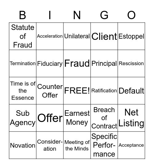 Real Estate Law Bingo Card