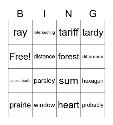 Unit 25 Bingo Card