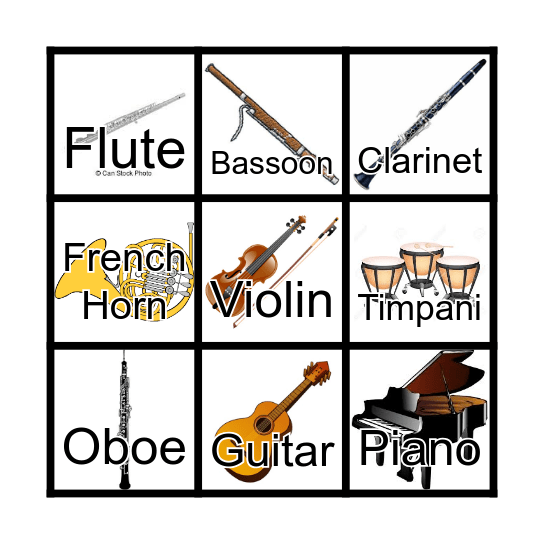 Instrument Bingo! Bingo Card