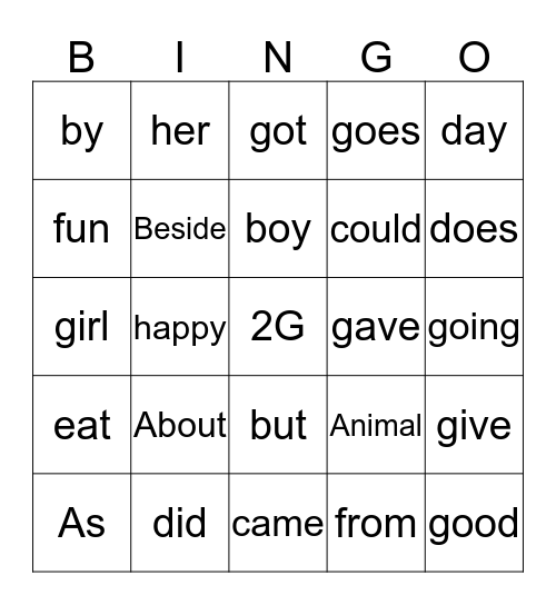 Trick Word Bingo!! Bingo Card