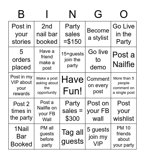Hostess Bingo Board Bingo Card