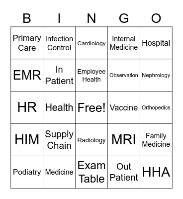 Hopsital Week Bingo Card