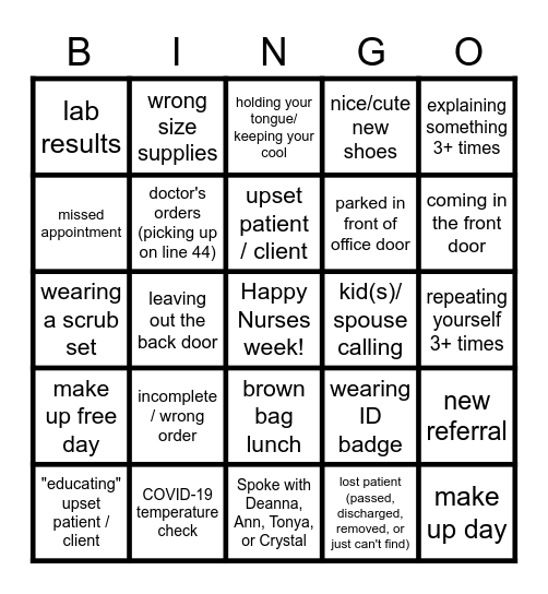 "Sta-Home Situations" Bingo Card