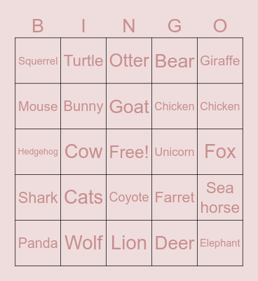 Animal Bingo :D Bingo Card