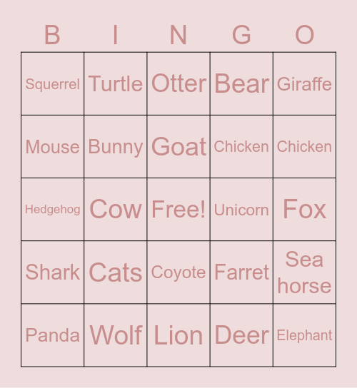 Animal Bingo :D Bingo Card