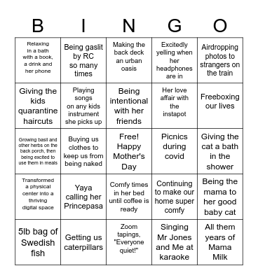 Jess Jones Mother's Day Bingo Card