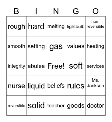 Vocabulary Bingo Card