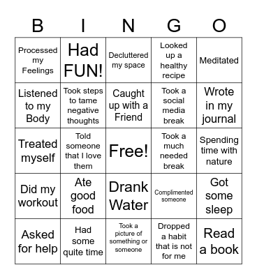 Wellness Wednesday Bingo Card