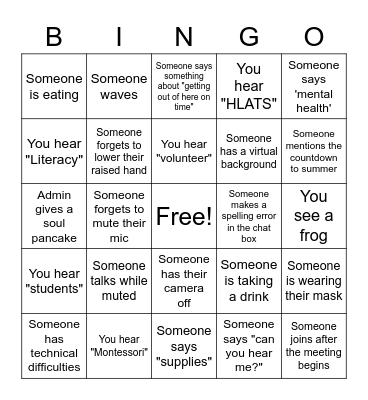 Staff Meeting Bingo Card