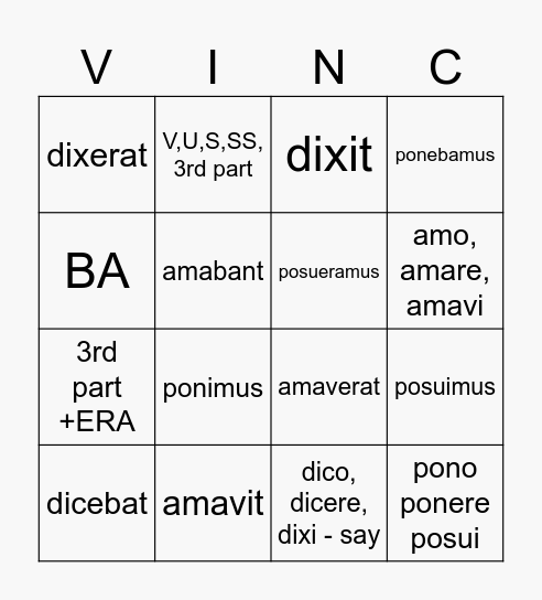 Stage 16 Tense Review Bingo Card
