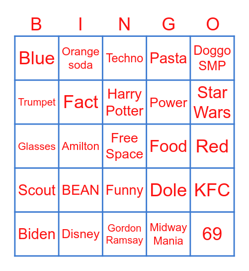 Midway Mania Bingo Card