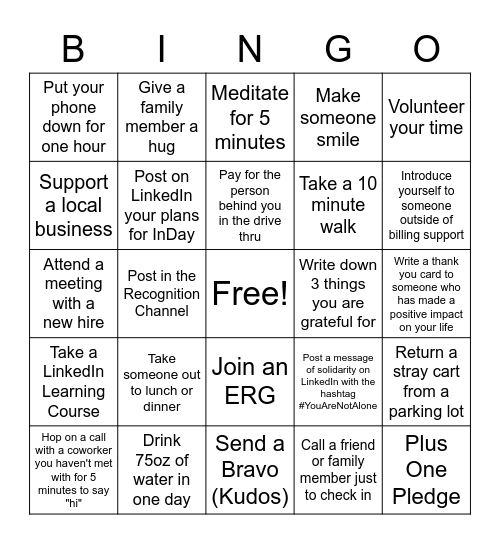 Billing Bingo Challenge Bingo Card