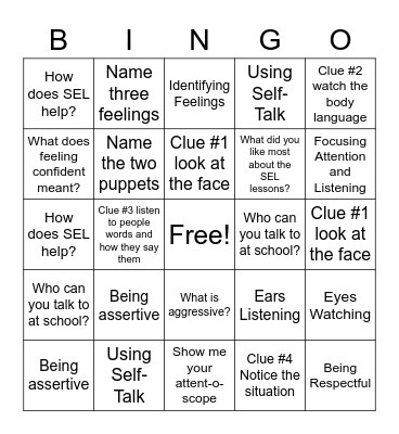 SEL Bingo Card