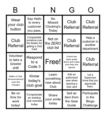 CLUB Bingo Card
