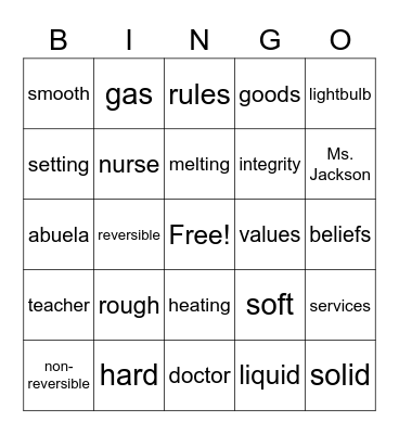 Vocabulary Bingo Card