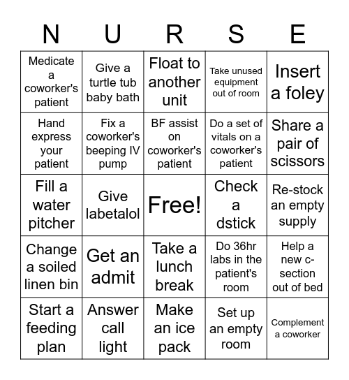 Nurse's Week Bingo Card