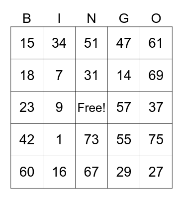 Bingo Night Bingo Card