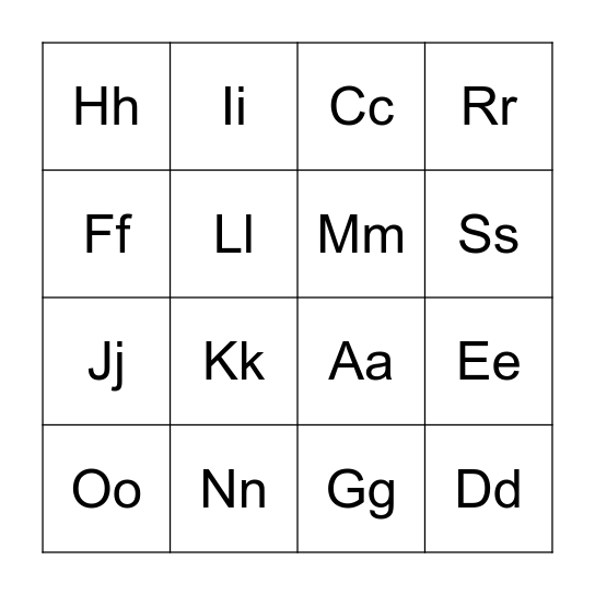 ABC Bingo Card