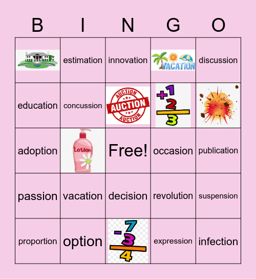 Tion & Sion Words Bingo Card