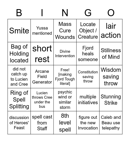 Is There A Layover On This Flight To Cognouza? [Critical Role 2.137] Bingo Card