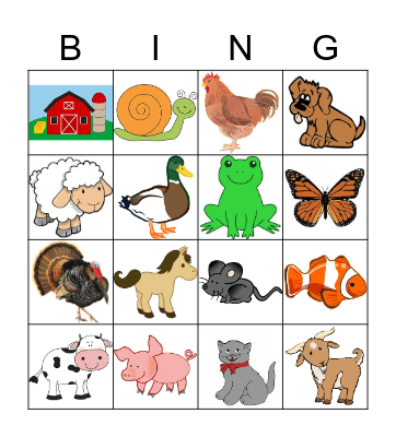 Les Animaux à la Ferme Bingo Card