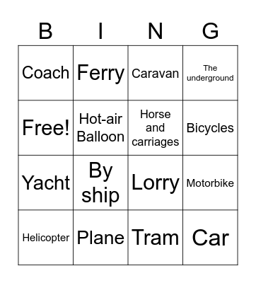 Transportation 2ESO Bingo Card