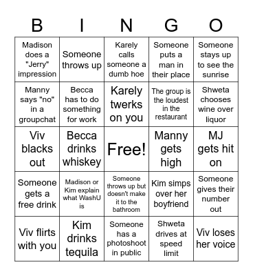 Girls Trip Bingo Card