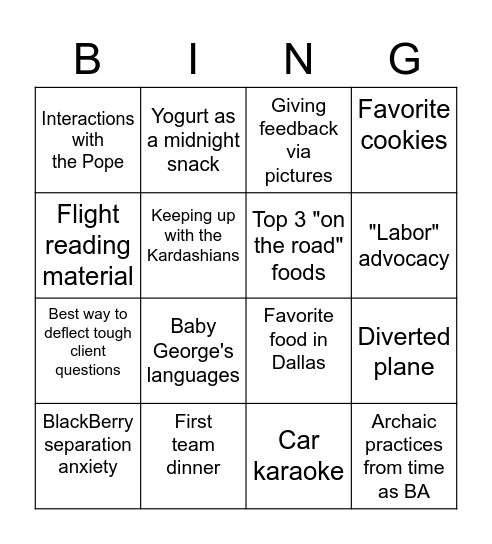 Sarah Bingo Card