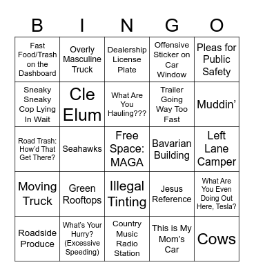 Seattle To Yakima Drive Bingo Card