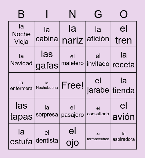 SPAN 1102: Final Bingo Card