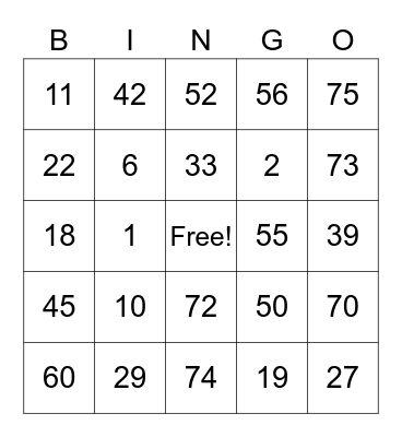 Bingo Kelly Bingo Card