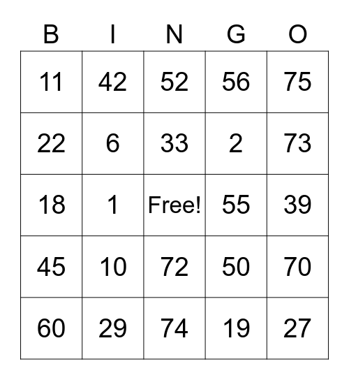 Bingo Kelly Bingo Card