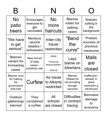 Lockdown Bingo Card