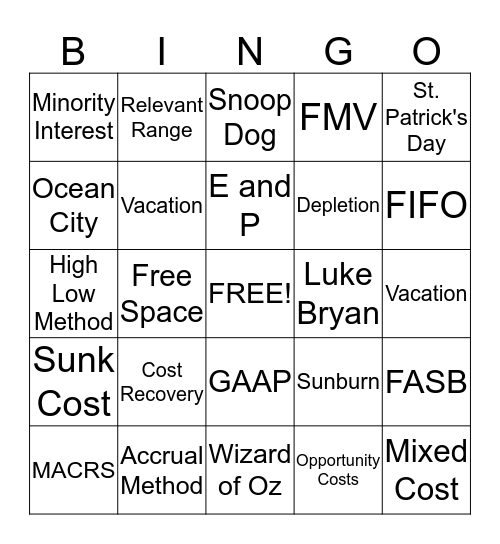 Accounting Bingo Card