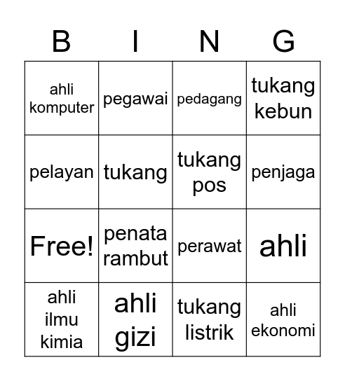 Week 3 Occupation Words Bingo Card