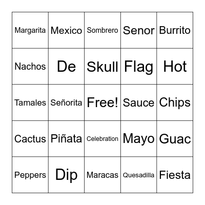 Cinco De Mayo Bingo Card