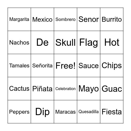 Cinco De Mayo Bingo Card