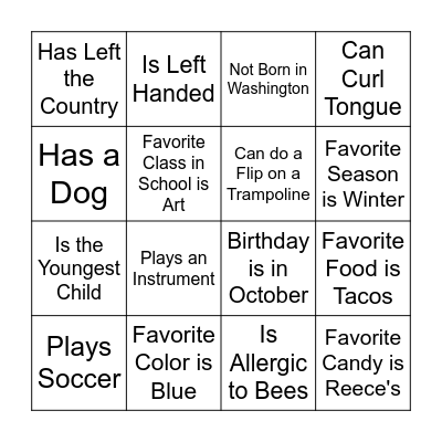 Get to Know You Bingo Card