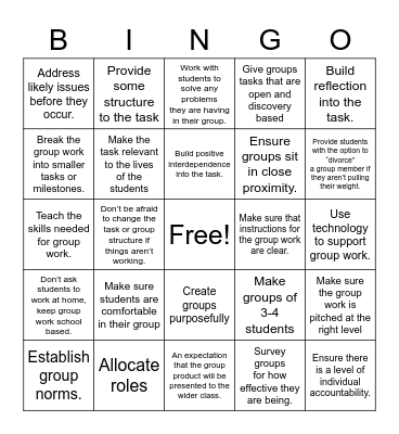 Collaborative Learning Bingo Card
