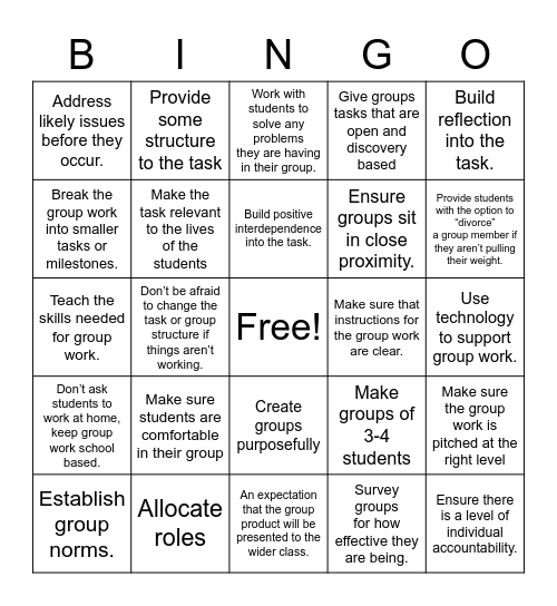 Collaborative Learning Bingo Card