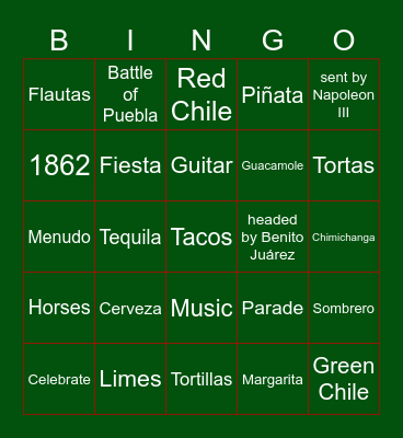 5 de Mayo Bingo Card