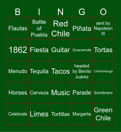 5 de Mayo Bingo Card
