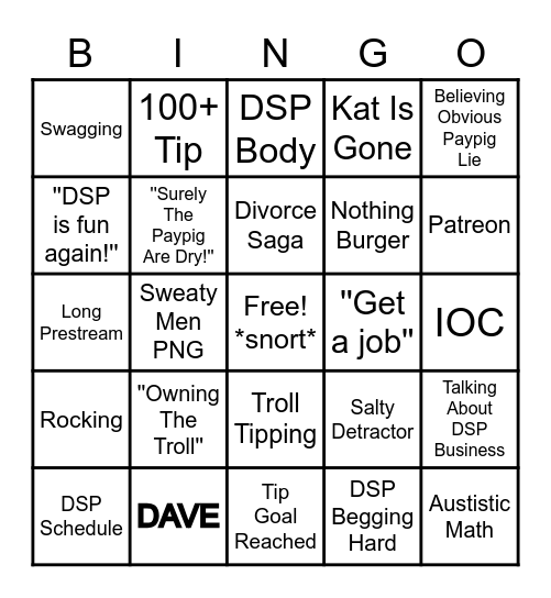 DSP KiwiFarm Bingo Card