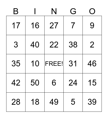 Safety First! Bingo! Bingo Card