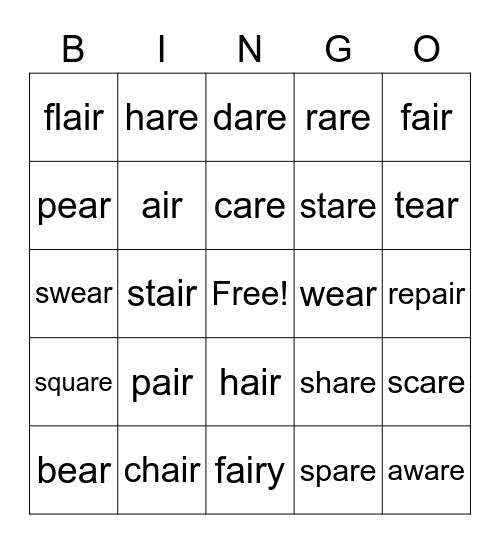 air, are, ear Bingo Card