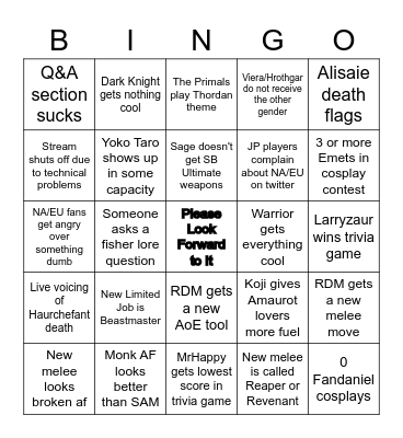 Xenos' Endwalker FanFest Bingo Card