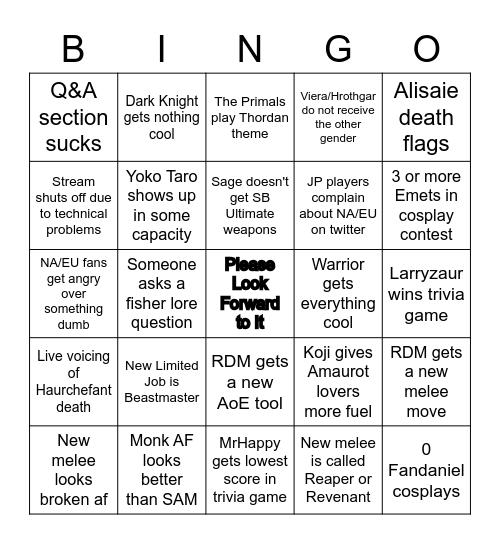 Xenos' Endwalker FanFest Bingo Card