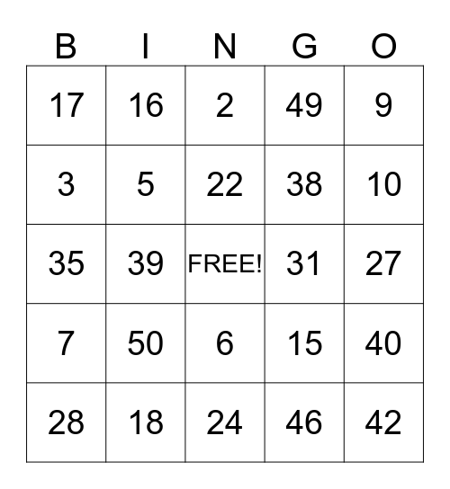Safety First! Bingo! Bingo Card