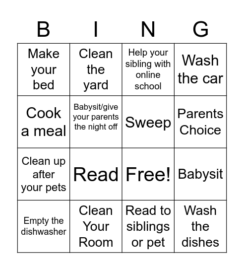 Household Fun Bingo Card